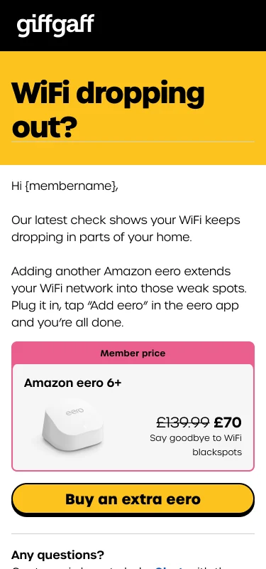 Email: WiFi dropping out? with an extra eero offer