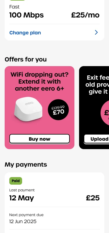 Account dashboard offer card for another eero