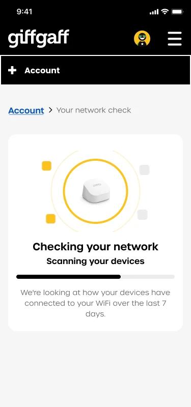 Checking your network screen with progress